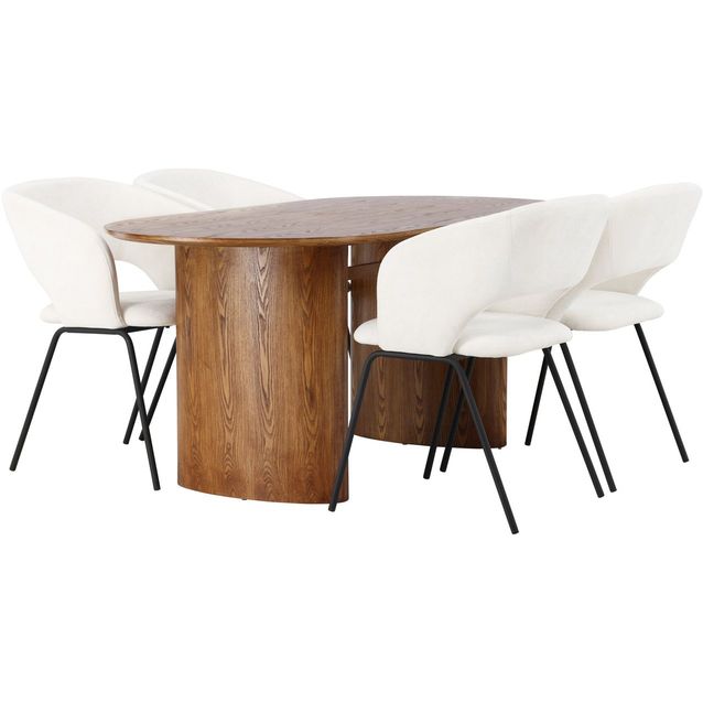 Ruokailuryhmä Venture Home, Isolde-pöytä + 4 valkoista Day-tuolia