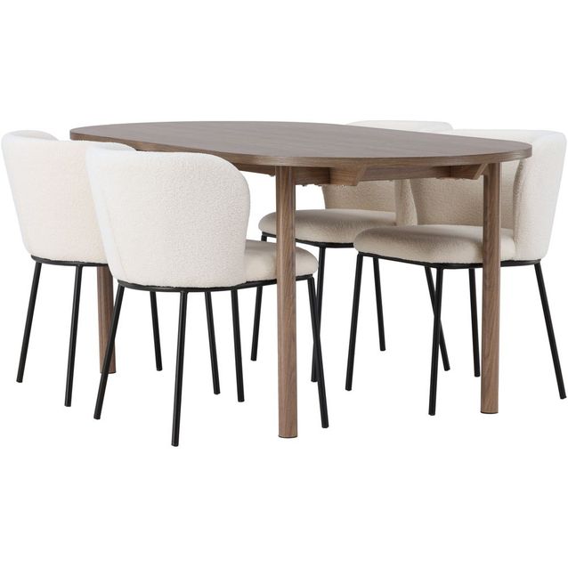Ruokailuryhmä Venture Home, 180x90cm ruskea Andy-pöytä + 4 valkoista Edina-tuolia