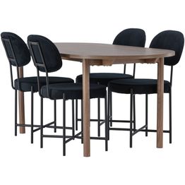 Ruokailuryhmä Venture Home, 180x90cm ruskea Andy-pöytä + 4 mustaa Stella-tuolia, sametti