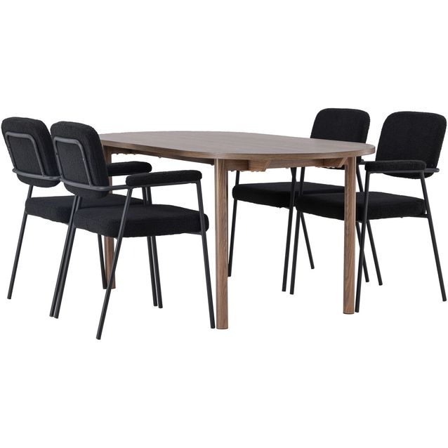 Ruokailuryhmä Venture Home, 180x90cm ruskea Andy-pöytä + 4 mustaa Yesterday-tuolia