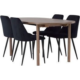 Ruokailuryhmä Venture Home, 180x90cm ruskea Andy-pöytä + 4 mustaa Night-tuolia, sametti