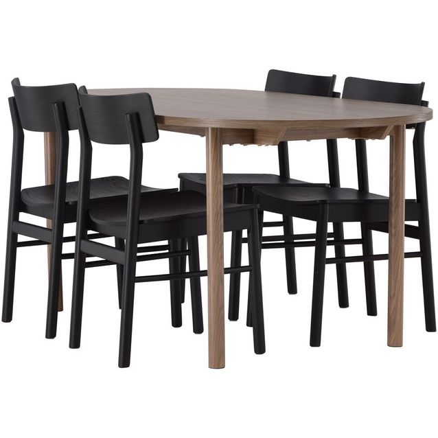 Ruokailuryhmä Venture Home, 180x90cm ruskea Andy-pöytä + 4 mustaa Montros-tuolia