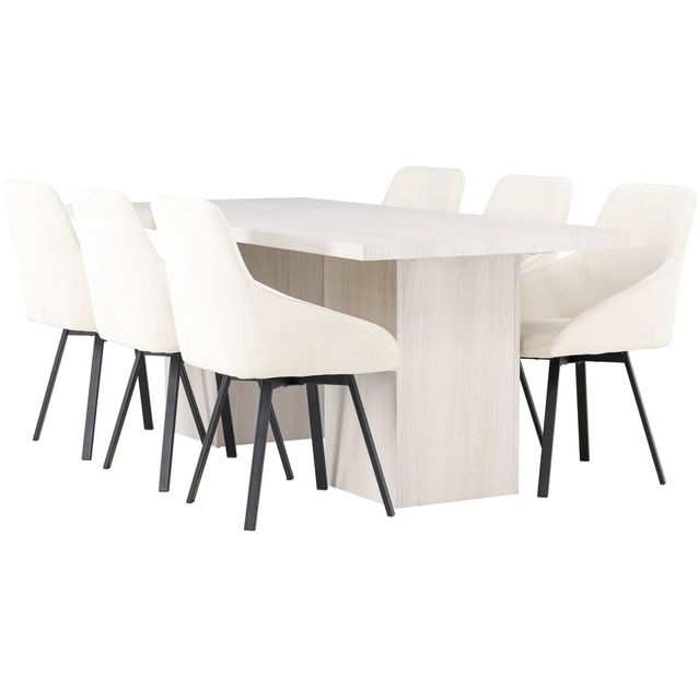 Ruokailuryhmä Venture Home, 200x90cm valkoinen Olga-pöytä + 6 Rosie-tuolia