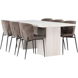 Ruokailuryhmä Venture Home, 200x90cm valkoinen Olga-pöytä + 6 Modesto-tuolia
