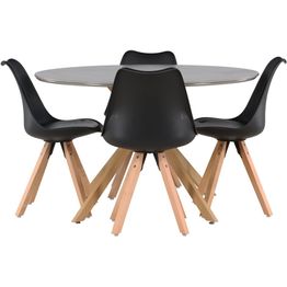 Ruokailuryhmä Venture Home, ⌀120cm harmaa/ruskea Piazza-ruokapöytä + 4 Zeno-tuolia