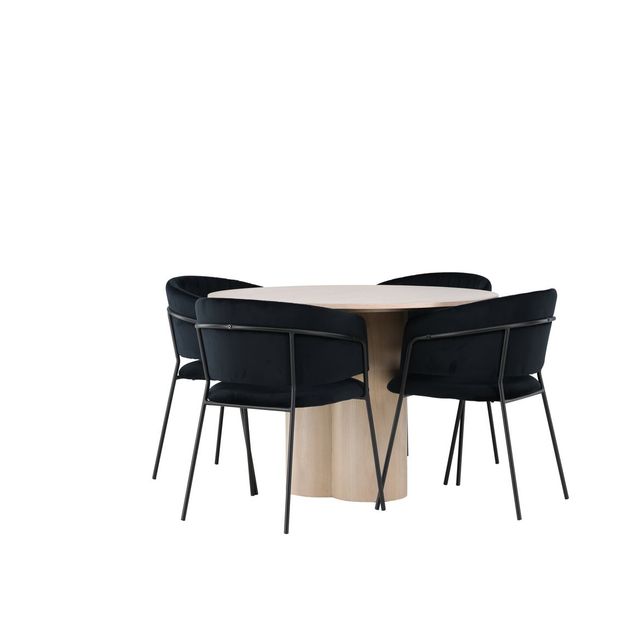 Ruokailuryhmä Venture Home, Olivia-pöytä + 4 mustaa Selma-tuolia, sametti