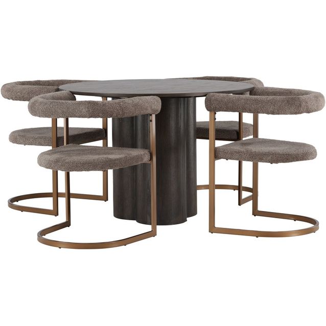 Ruokailuryhmä Venture Home, ruskea Olivia-pöytä + 4 mustaa Morning-tuolia