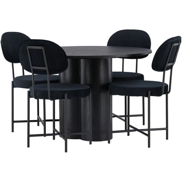 Ruokailuryhmä Venture Home, Olivia-pöytä + 4 mustaa Stella-tuolia, sametti