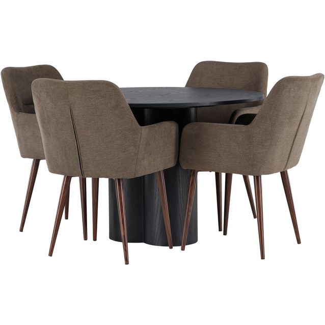 Ruokailuryhmä Venture Home, musta Olivia-pöytä + 4 tummanruskeaa Tomorrow-tuolia