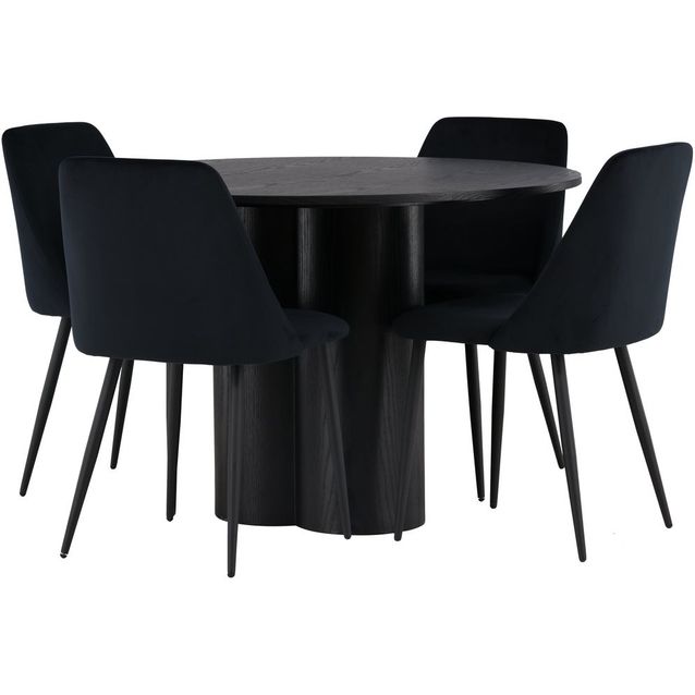 Ruokailuryhmä Venture Home, Olivia-pöytä + 4 mustaa Night-tuolia, sametti