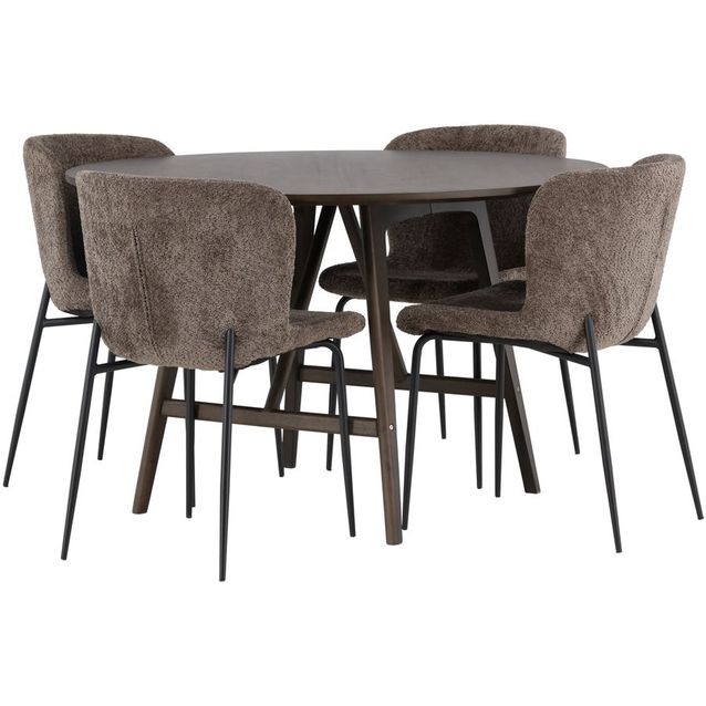 Ruokailuryhmä Venture Home, ⌀100cm ruskea Kaseidon-pöytä + 4 Modesto-tuolia