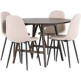 Ruokailuryhmä Venture Home, ⌀100cm ruskea Kaseidon-pöytä + 4 beigeä Polar-tuolia