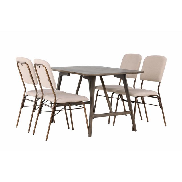Ruokailuryhmä Venture Home, 120x80cm Kaseidon-pöytä + 4 beigeä Seda-tuolia