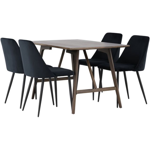 Ruokailuryhmä Venture Home, 120x80cm Kaseidon-pöytä + 4 mustaa Night-tuolia, sametti