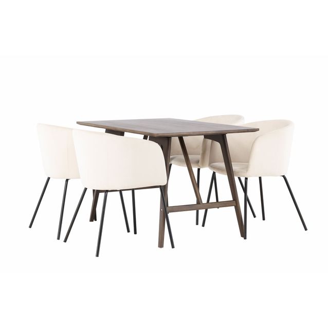 Ruokailuryhmä Venture Home, 120x80cm Kaseidon-pöytä + 4 beigeä Berit-tuolia, sametti