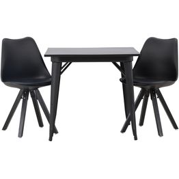 Ruokailuryhmä Venture Home, 80x80cm musta Tempe-pöytä + 2 mustaa Zeno-tuolia