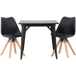 Ruokailuryhmä Venture Home, 80x80cm musta Tempe-pöytä + 2 Zeno-tuolia, keinonahka