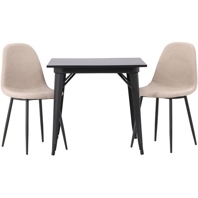 Ruokailuryhmä Venture Home, 80x80cm musta Tempe-pöytä + 2 beigeä Polar-tuolia, bouclé