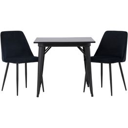 Ruokailuryhmä Venture Home, 80x80cm musta Tempe-pöytä + 2 Night-tuolia, sametti