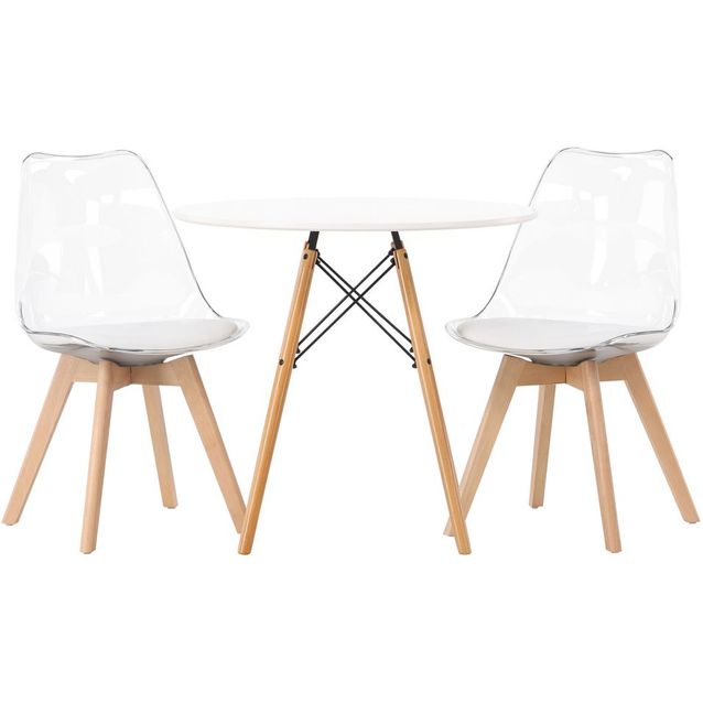 Ruokailuryhmä Venture Home, pyöreä Danburi-pöytä + 2 valkoista Edvin-tuolia