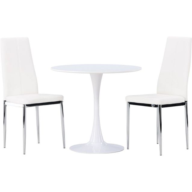 Ruokailuryhmä Venture Home, valkoinen Hamden-pöytä + 2 valkoista Pastill-tuolia