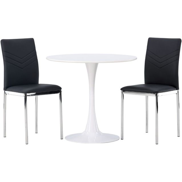 Ruokailuryhmä Venture Home, valkoinen Hamden-pöytä + 2 mustaa Lily-tuolia
