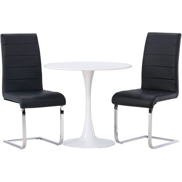 Ruokailuryhmä Venture Home, valkoinen Hamden-pöytä + 2 mustaa Tempo-tuolia