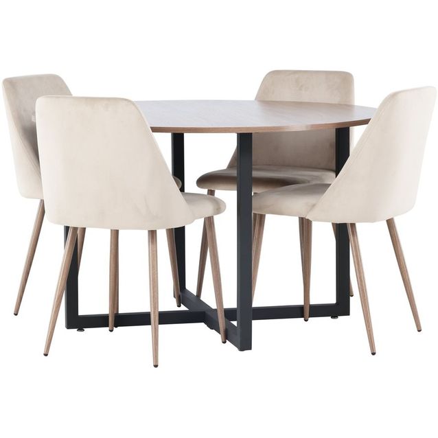 Ruokailuryhmä Venture Home, ⌀120cm Durango-pöytä + 4 Night-tuolia, sametti