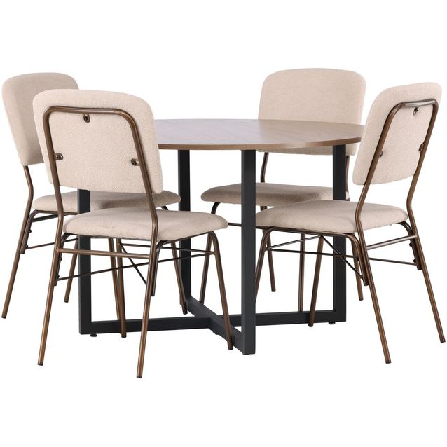 Ruokailuryhmä Venture Home, ⌀120cm Durango-pöytä + 4 beigeä Seda-tuolia