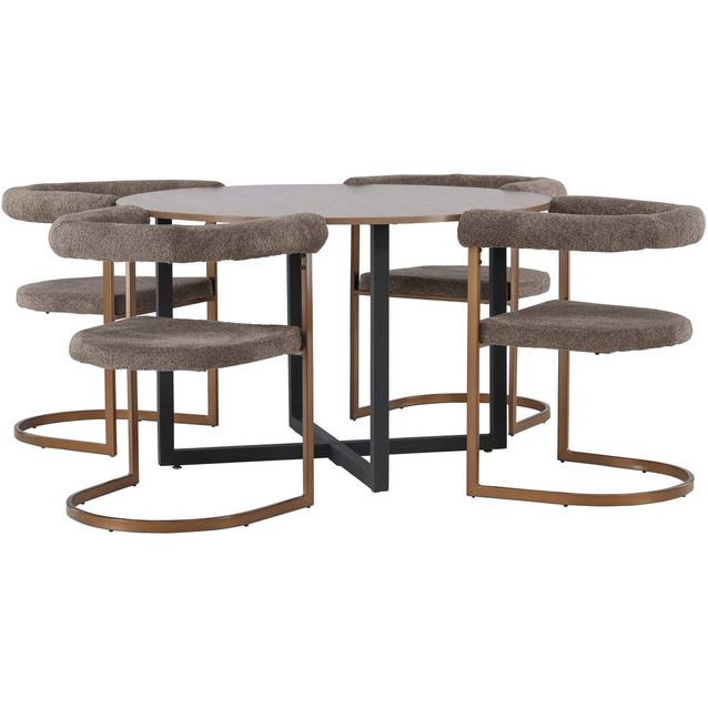 Ruokailuryhmä Venture Home, ⌀120cm Durango-pöytä + 4 ruskeaa Morning-tuolia