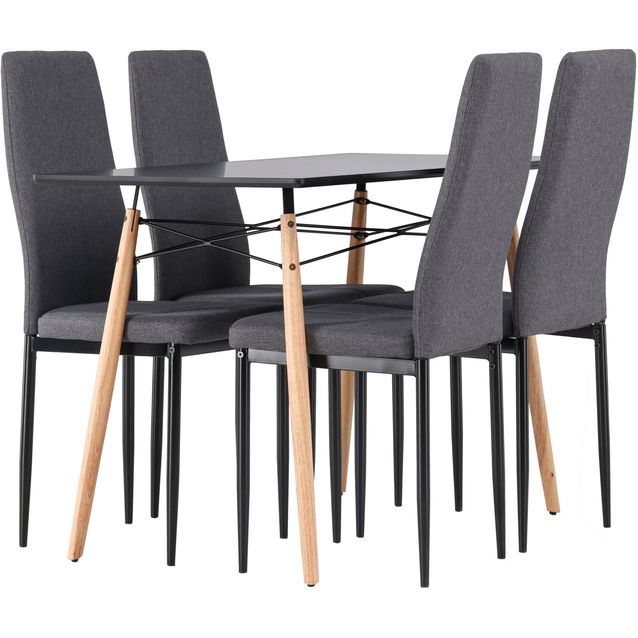 Ruokailuryhmä Venture Home, 120x60cm musta Danburi + 4 tummanharmaata Petra-tuolia