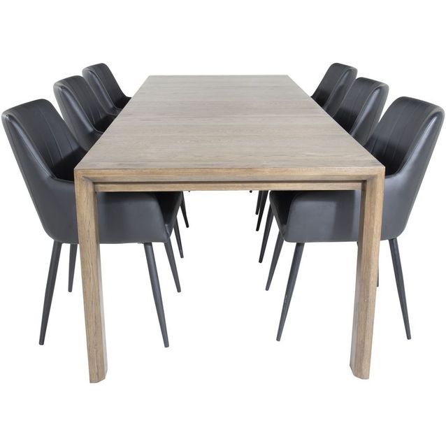 Ruokailuryhmä Venture Home, jatkettava Slider-pöytä + 6 mustaa Comfort-tuolia