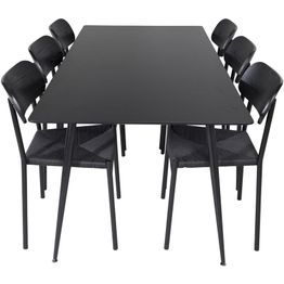 Ruokailuryhmä Venture Home, 180x90cm musta Silar-pöytä + 6 mustaa Polly-tuolia