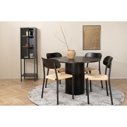 Pyöreä ruokailuryhmä Venture Home, Ø110cm Polly-pöytä + 4 mustaa Bianca-tuolia