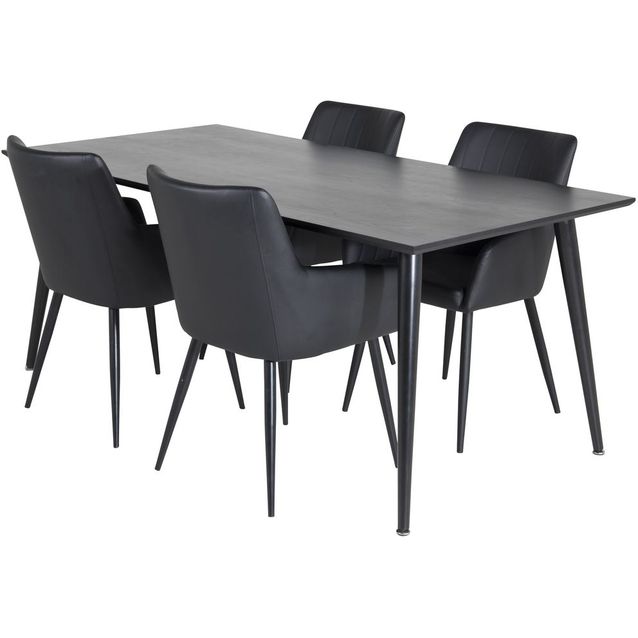 Ruokailuryhmä Venture Home, 180x90cm musta Dipp-pöytä + 4 mustaa Comfort-tuolia, keinonahka