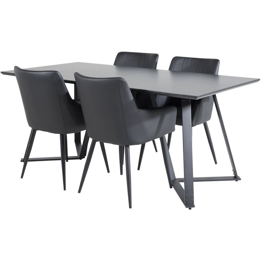 Ruokailuryhmä Venture Home, 180x90cm musta Marina-pöytä + 4 mustaa Comfort-tuolia, keinonahka