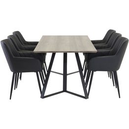 Ruokailuryhmä Venture Home, 180x90cm Marina-pöytä + 6 mustaa Comfort-tuolia, keinonahka