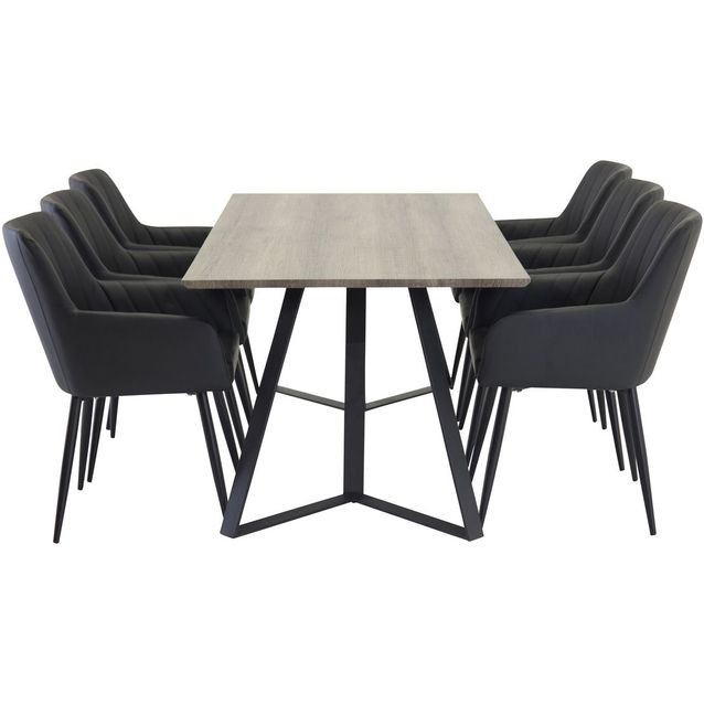 Ruokailuryhmä Venture Home, 180x90cm Marina-pöytä + 6 mustaa Comfort-tuolia, keinonahka
