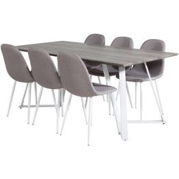 Ruokailuryhmä Venture Home, 180x90cm harmaa/valkoinen Marina-pöytä + 6 harmaata Polar-tuolia