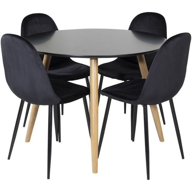 Ruokailuryhmä Venture Home, ⌀100cm Plaza-pöytä + 4 Polar Velvet -tuolia