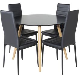 Ruokailuryhmä Venture Home, ⌀100cm Plaza-pöytä + 4 mustaa Slim-tuolia