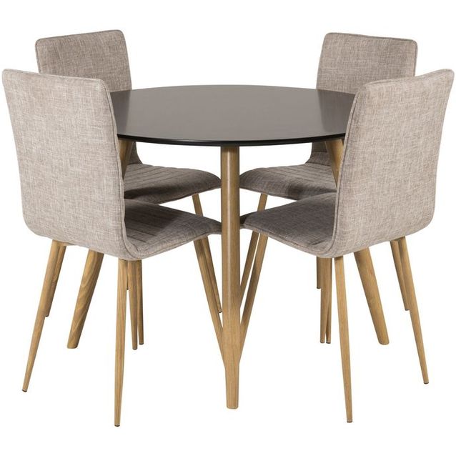 Ruokailuryhmä Venture Home, ⌀100cm Plaza-pöytä + 4 harmaata Windu Lyx -tuolia