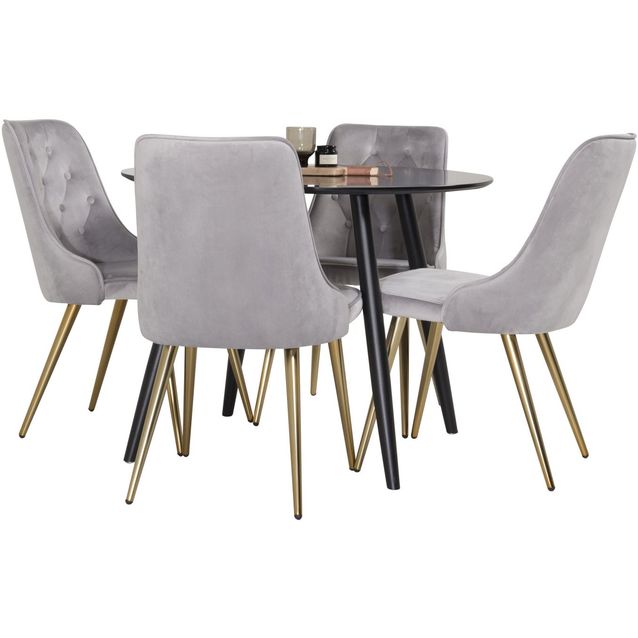 Ruokailuryhmä Venture Home, ⌀100cm Plaza-pöytä + 4 Velvet Deluxe -tuolia, sametti