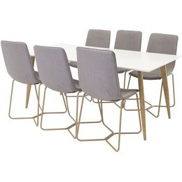 Ruokailuryhmä Venture Home, 180x90cm valkoinen/ruskea Polar-pöytä + 6 vaaleanharmaata X-tuolia