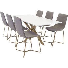 Ruokailuryhmä Venture Home, 180x90cm valkoinen/ruskea Piazza-pöytä + 6 harmaata X-tuolia