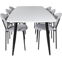 Ruokailuryhmä Venture Home, musta-valkoinen 240x100cm Polar Elips -pöytä + 6 harmaata Vault-tuolia