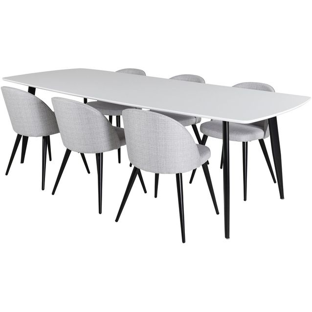 Ruokailuryhmä Venture Home, 240x100cm valkoinen Polar Elips -pöytä + 6 Velvet-tuolia