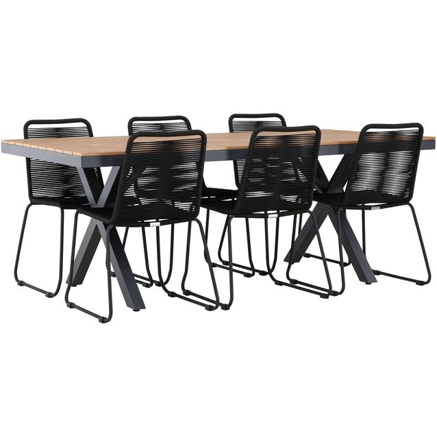 Ruokailuryhmä Venture Home, 200x100cm ruskea Garcia-pöytä + 6 pinottavaa Lindos-tuolia