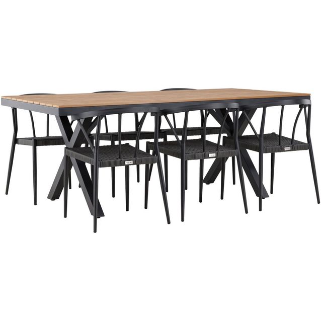 Ruokailuryhmä Venture Home, 200x100cm ruskea Garcia-pöytä + 6 mustaa Stina-tuolia
