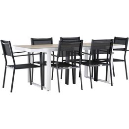 Ruokailuryhmä Venture Home, 200x90cm, beige/valkoinen Merlo-pöytä + 6 pinottavaa Copacabana-tuolia